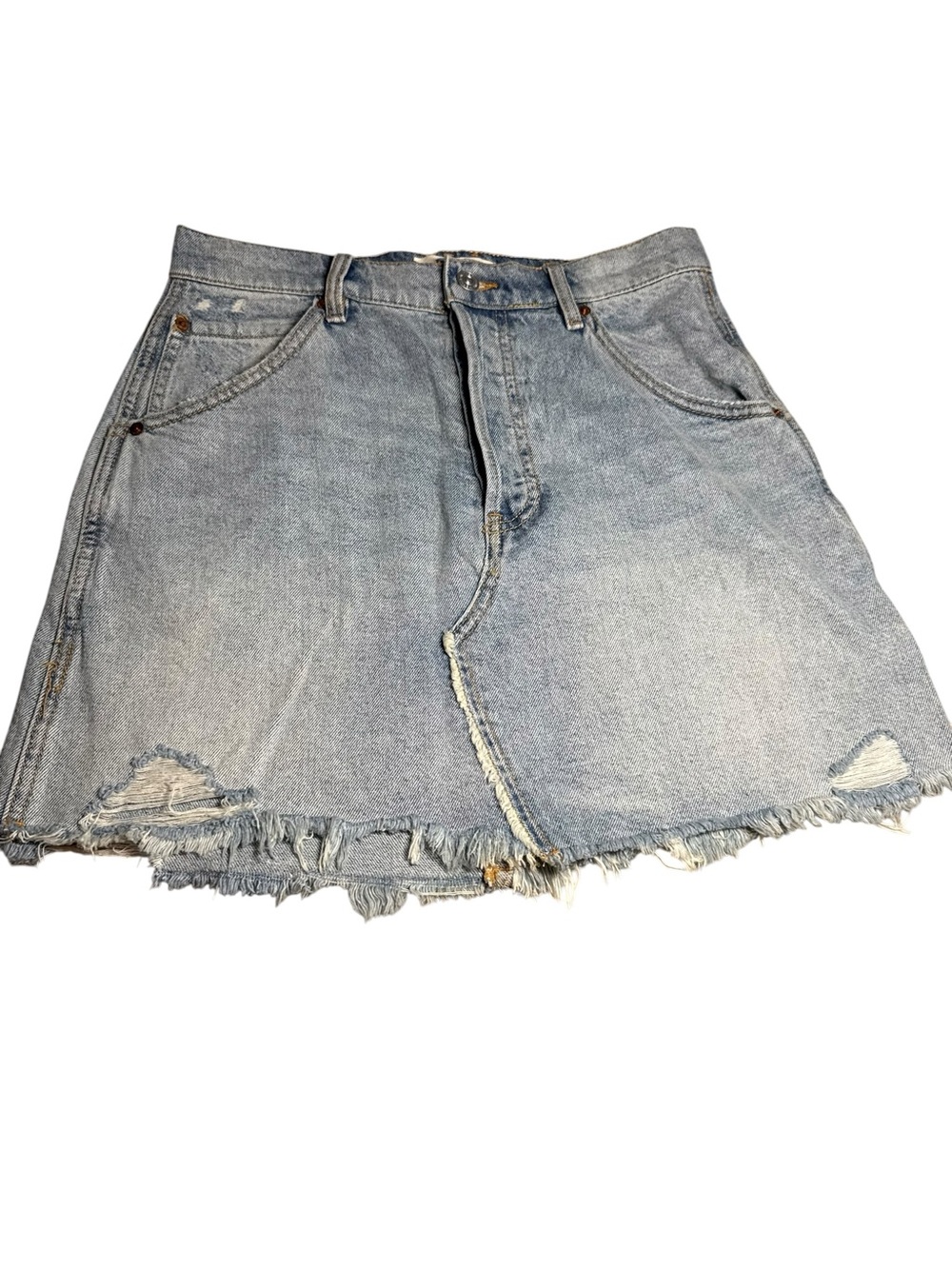 NWT Free People Light Blue Distressed Denim Mini Skirt